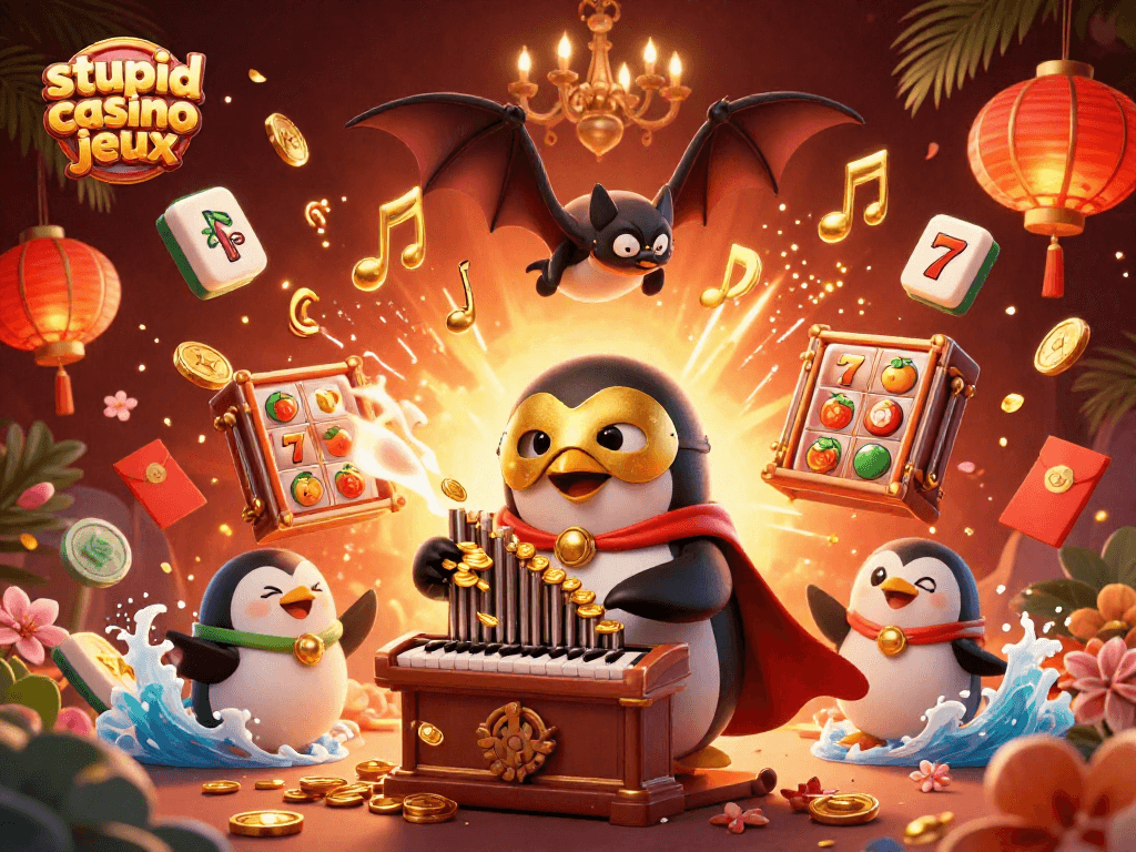 Jouez aux jeux Stupid Casino avec des machines à sous colorées et des symboles chanceux.