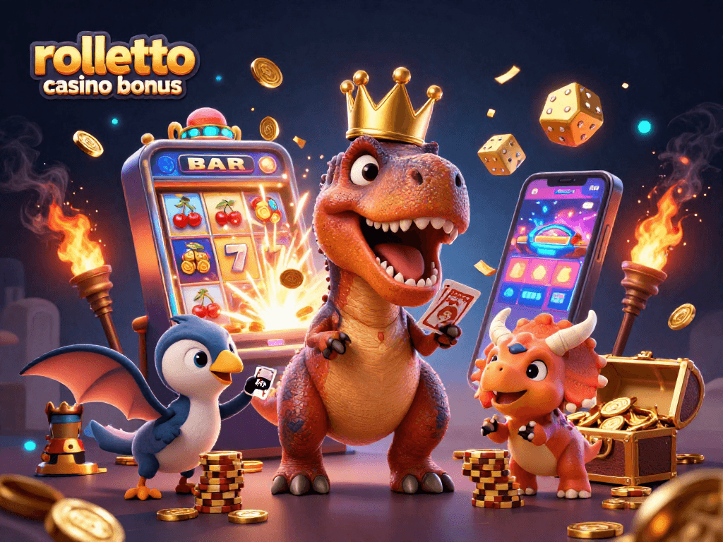 Découvrez le bonus du casino Rolletto en action avec des personnages animés et une machine à sous