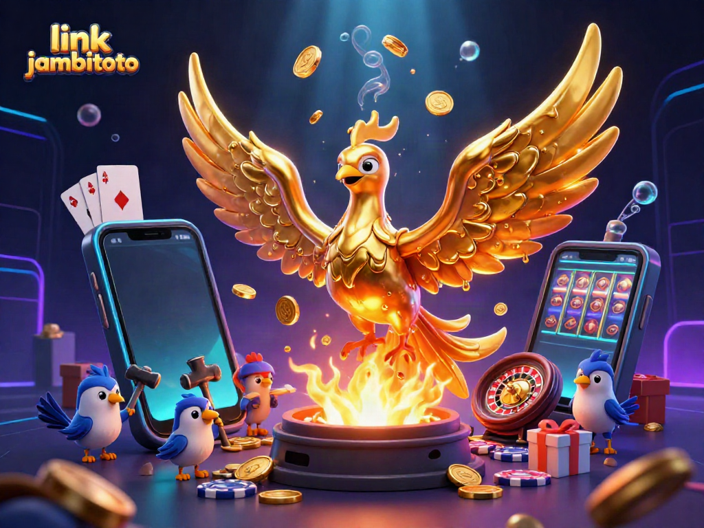 Experience the thrill at link jambitoto with a vibrant scene featuring golden phoenix and casino elements.