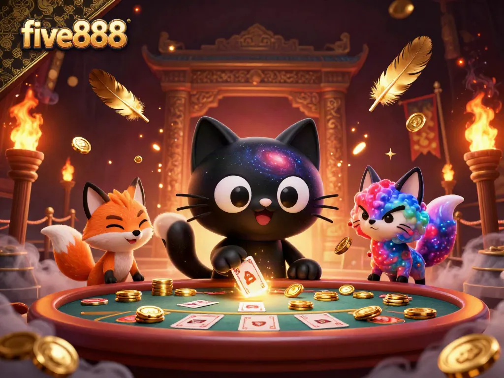 Experience thrilling gaming at five888, featuring a dynamic cosmic casino scene with engaging characters and animated elements.